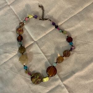 Multicolor Glass and Stone Beaded Necklace, 19” w/2.5” Extender